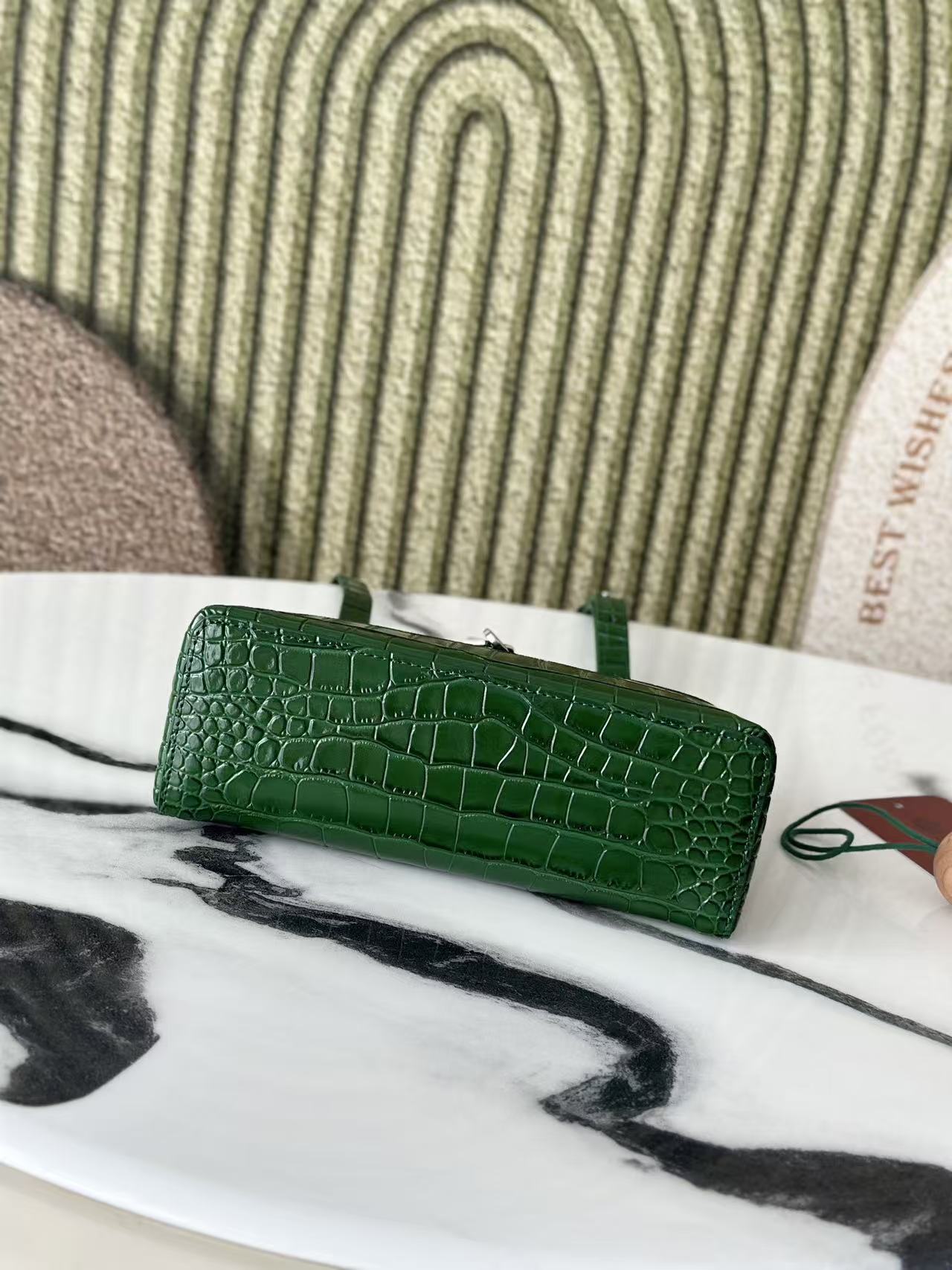 Extra Pocket L19 Teal Green Alligator Pattern Leather SHW