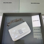 BLN-Ciaga Croc Embossed Patent B Bag With Chain In White, For Women,  Bags 7.9in/20LO