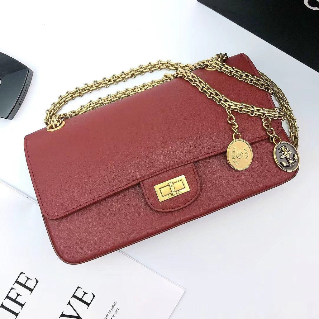 CHL - Maroon Medallion Nude Reissue 2.55 Classic 225 Flap Red Bag For Women 24LO/9.4in