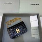 BLN-Ciaga Croc Embossed Patent B Bag With Chain In Black, For Women,  Bags 7.9in/20LO