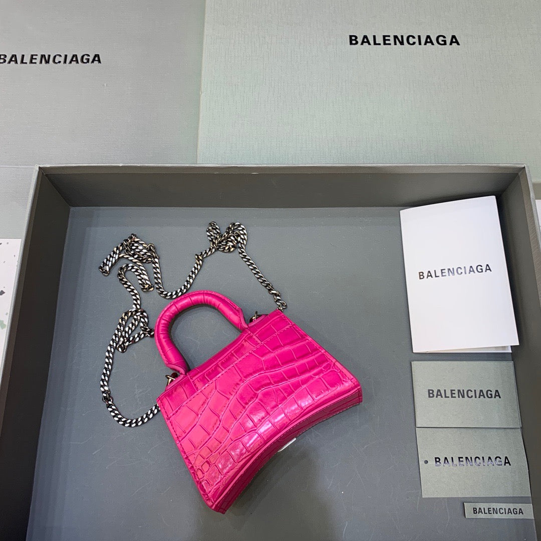 BLN-Ciaga Hourglass Mini Handbag With Chain In Dark Pink, For Women,  Bags 4.7in/12LO