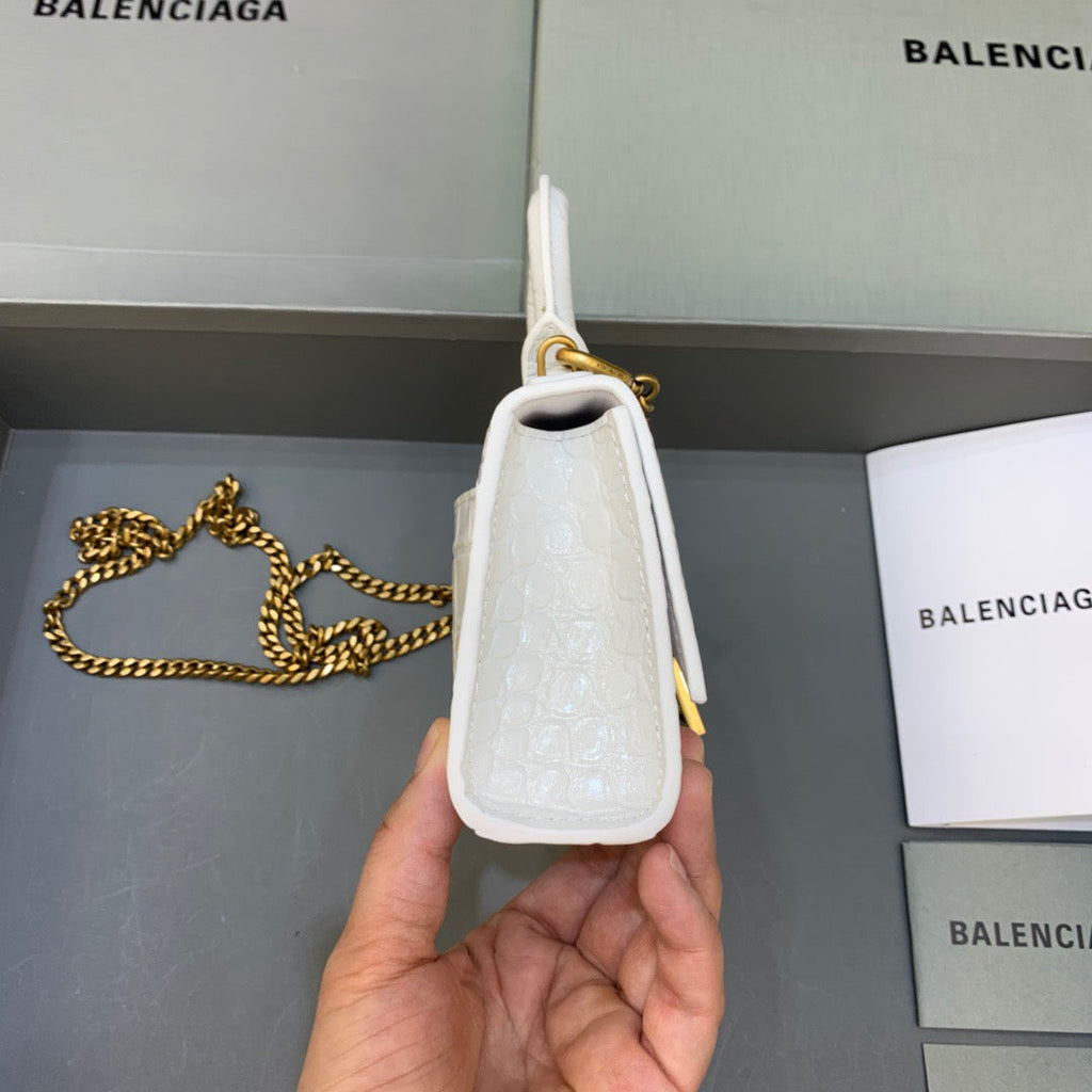 BLN-Ciaga Hourglass Mini Handbag With Chain In White, For Women,  Bags 4.7in/12LO