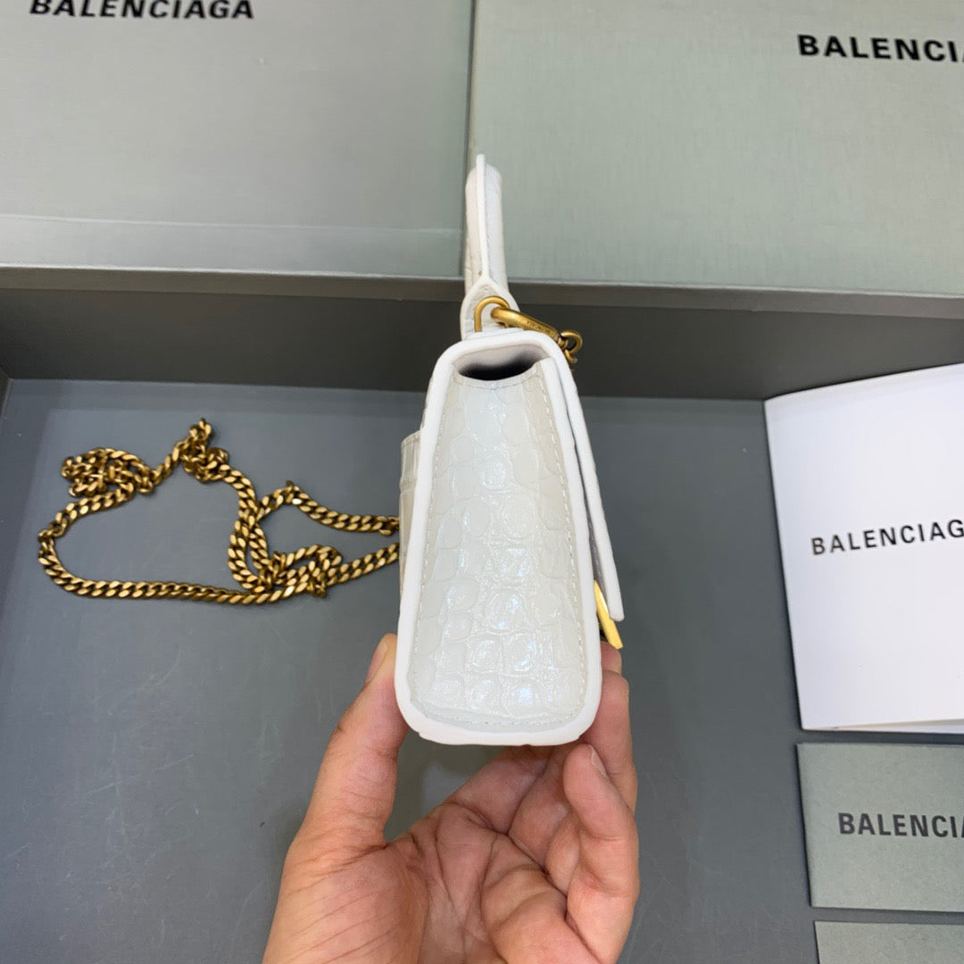 BLN-Ciaga Hourglass Mini Handbag With Chain In White, For Women,  Bags 4.7in/12LO