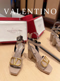 VAL -  Garavani Strap Heeled Sandals With V Logo Signature Embellishment Beige For Women