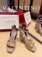 VAL -  Garavani Strap Heeled Sandals With V Logo Signature Embellishment Beige For Women