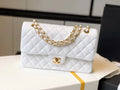 CHL -  Classic Medium Flapbag Golden Hardware White 10in/25.5LO