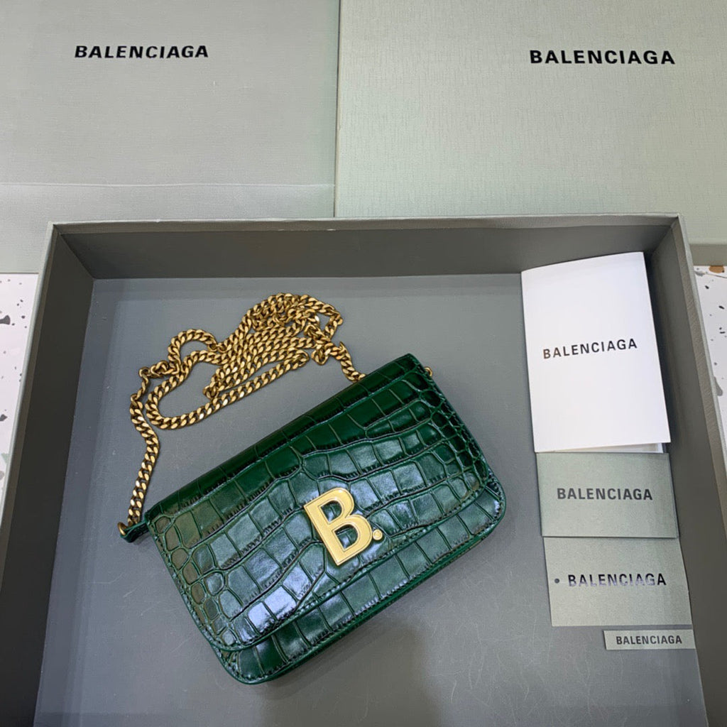 BLN-Ciaga Croc Embossed Patent B Bag With Chain In Green, For Women,  Bags 7.9in/20LO