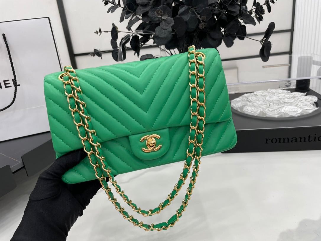CHL -  Chevron Mini Rectangular Classic Flap Green Bag For Women 20.5LO/8in