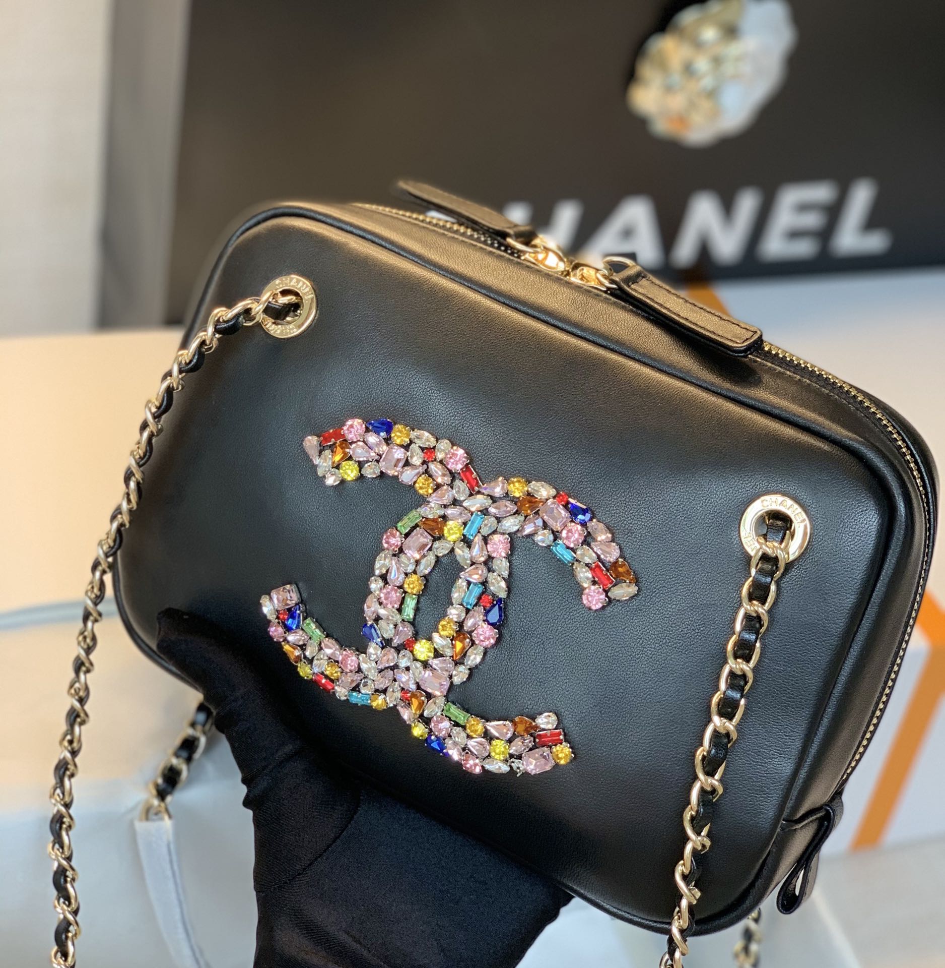 CHL -  Camera Cubic Diamonds Black Bag For Women 12.5LO/4.9in