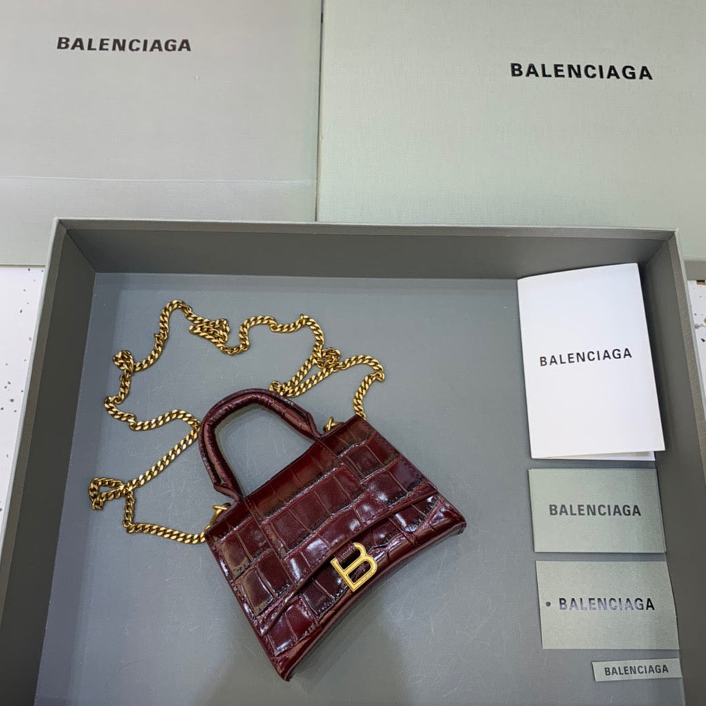BLN-Ciaga Hourglass Mini Handbag With Chain In Dark Red, For Women,  Bags 4.7in/12LO