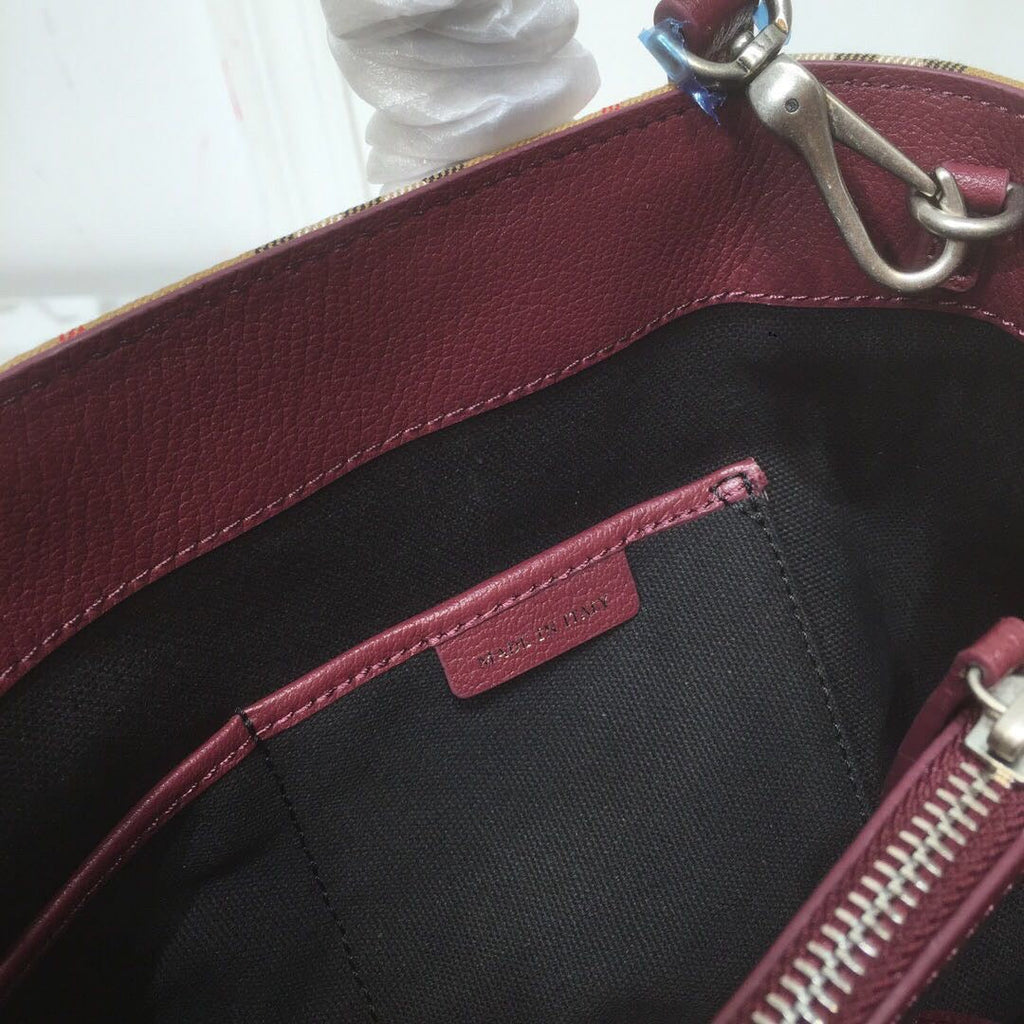 B-Berry - BB  House Check Derby Medium Banner Purse Tote Purple For Women, Women’s Bags 14in/35LO