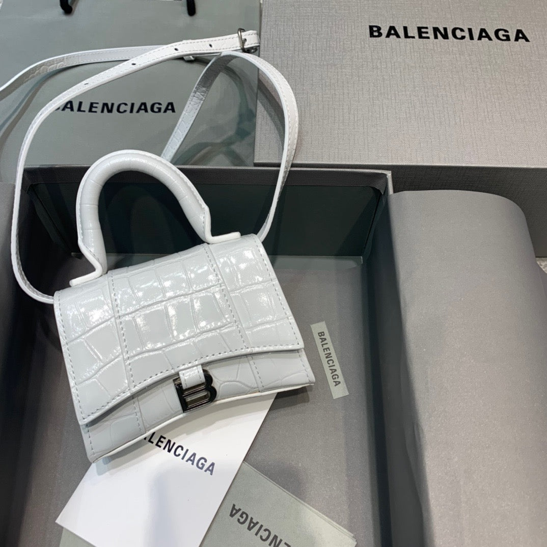 BLN-Ciaga Hourglass Mini Handbag In White, For Women,  Bags 4.7in/12LO 6373721LR6Y9016