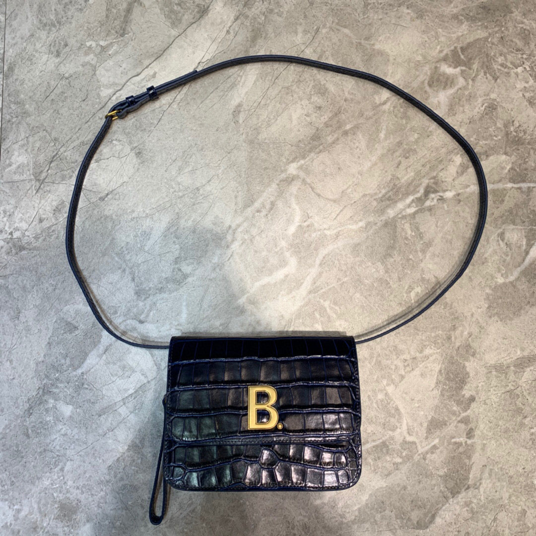 BLN-Ciaga B Small Lizard Effect Cross-body Bag In Dark Blue, For Women,  Bags 7in/18LO