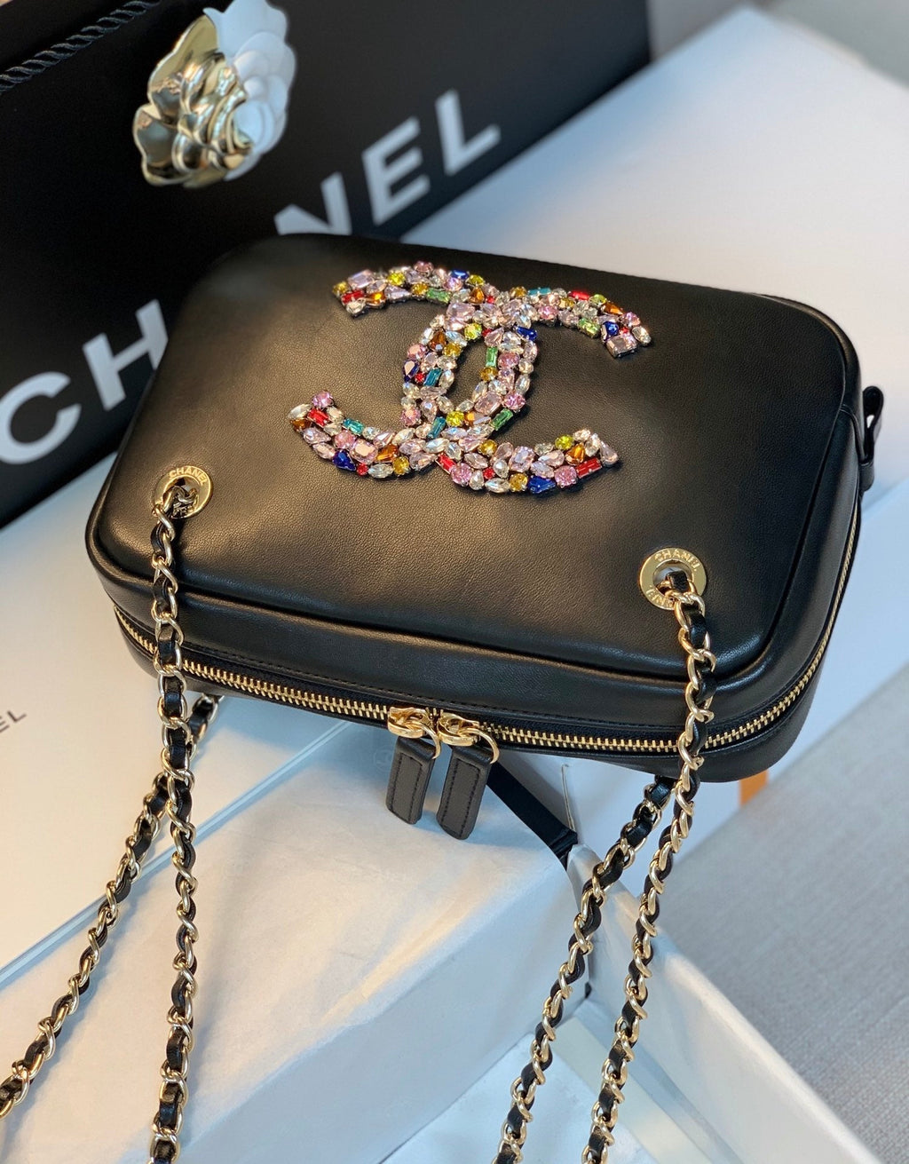 CHL -  Camera Cubic Diamonds Black Bag For Women 12.5LO/4.9in