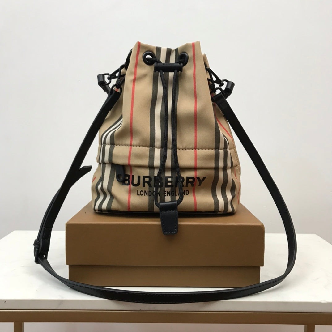 B-Berry - BB  Icon Stripe Nylon Drawcord Pouch Archive Beige For Women, Bags 7.7in/19.5LO