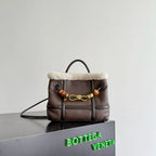 BV Andiamo Small  Brown White Fur Leather