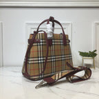 B-Berry - BB  House Check Derby Medium Banner Purse Tote Purple For Women, Women’s Bags 14in/35LO