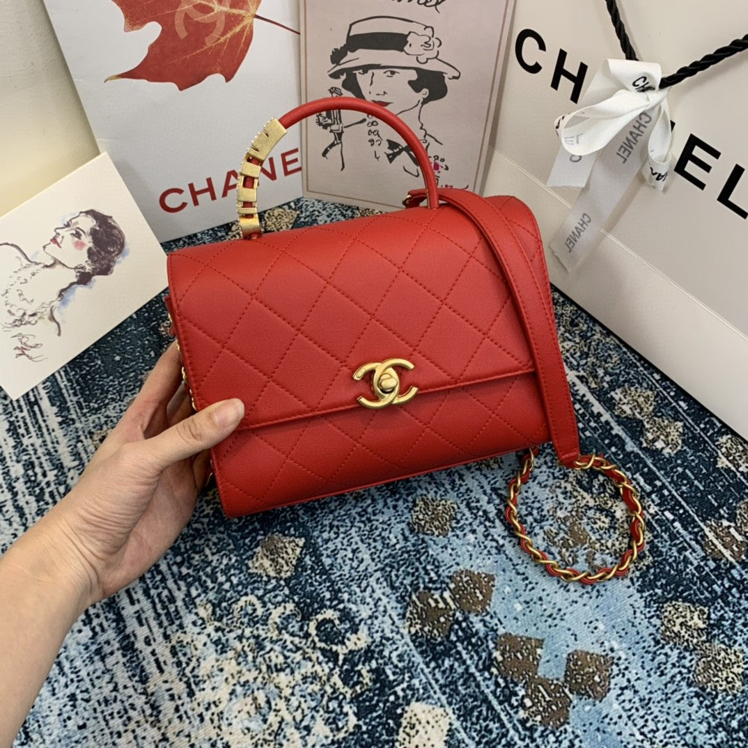 CHL - Small Flap Bag With Top Handle Gold Hardware Red For Women Handbags, Shoulder Bags 7.9in/20LO AS2059
