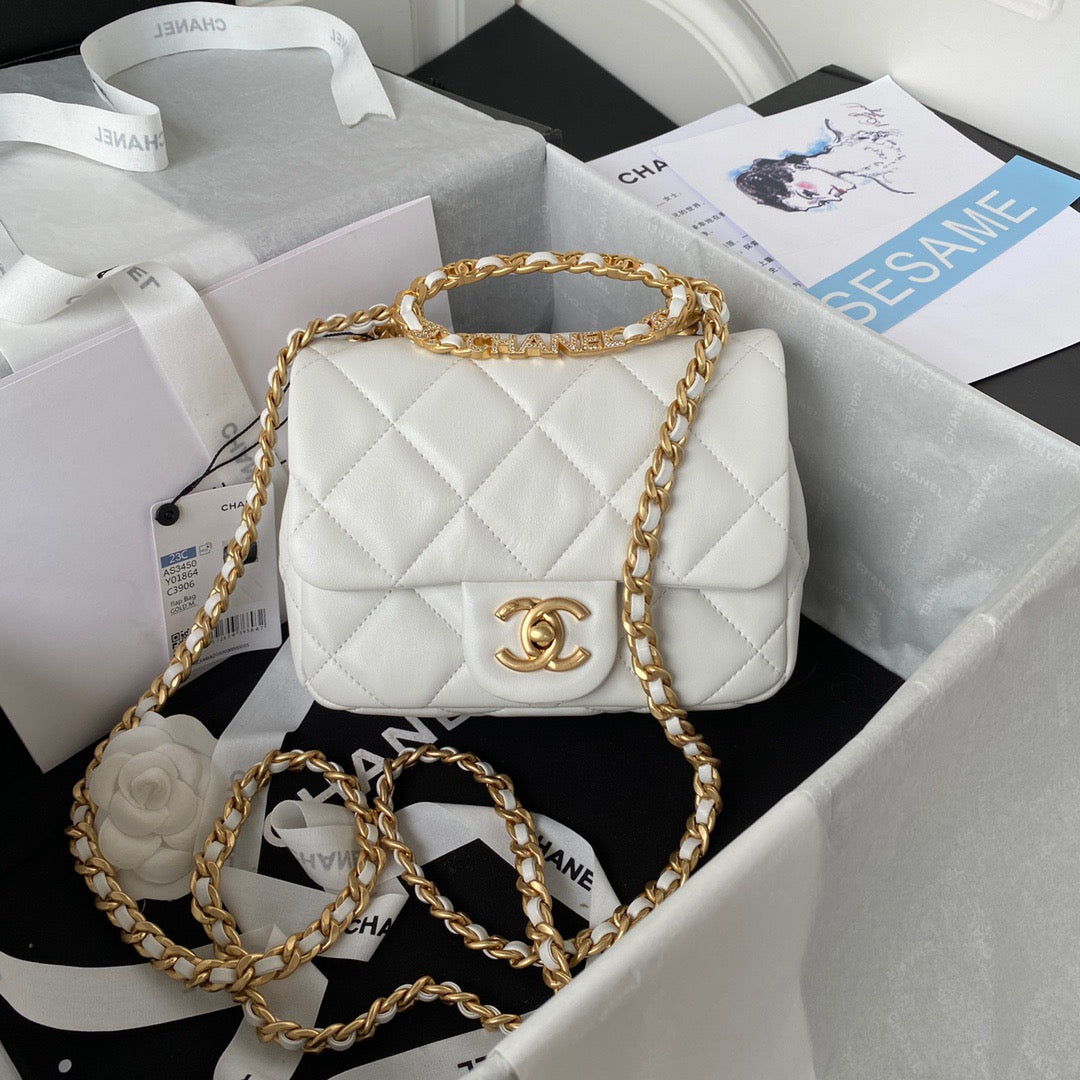 CHL - Small Flap Bag Gold Hardware White For Women Handbags, Shoulder Bags 7.9in/20LO AS3450