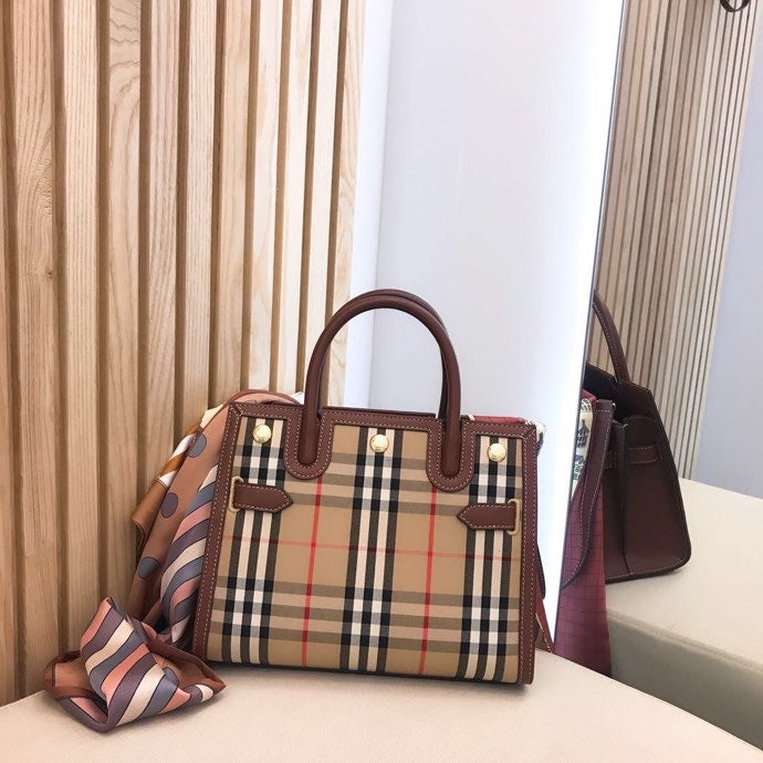 B-Berry - BB  Mini  Check Two-handle Title Bag Archive Beige For Women, Bags 10.2in/26LO 80252671