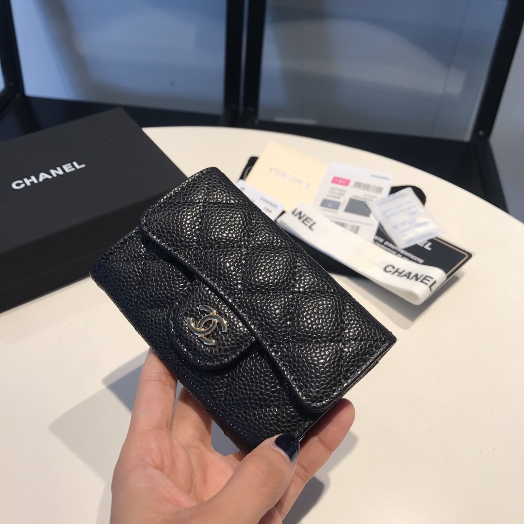 CHL -  Classic Card Holder Gold Toned Hardware Black For Women Wallet 4.5in/11.5LO