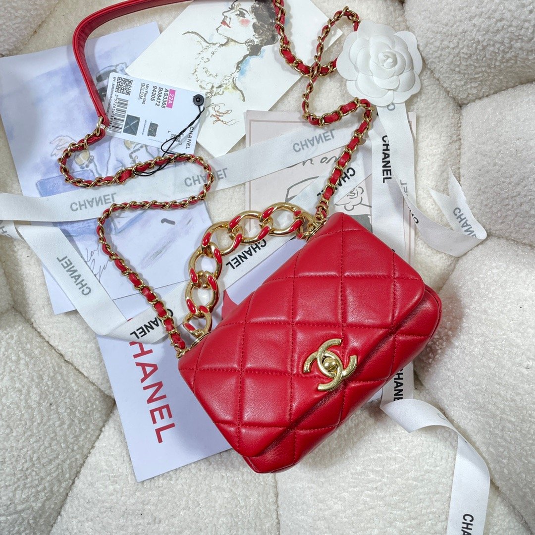 CHL - Mini Flap Bag Gold Hardware Red For Women Handbags, Shoulder Bags 6.7in/17LO AS3365