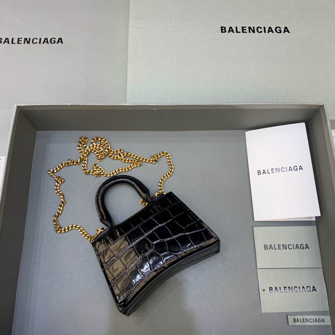 BLN-Ciaga Hourglass Mini Handbag With Chain In Black, For Women,  Bags 4.7in/12LO