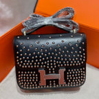 CONSTANCE CLOUTÉ BLACK BOX 24 IN BLACK CALFSKIN PALLADIUM HARDWARE