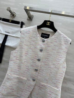 CC 25 Braided Vest And Pleated Skirt Multicolor Imported Fabric