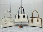Prada Linen Medium Tote Bag Soft Grain Leather & Canvas