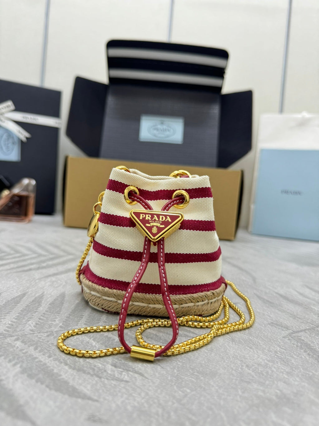 Prada Logo-Plaque Mini Bag Canvas GHW