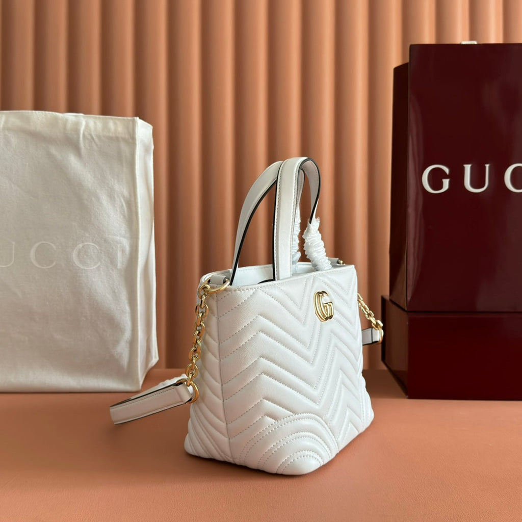 GG 2025 Marmont Tote Bag White Sheepskin