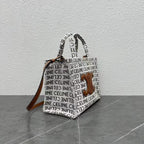 Celine 2026 Triomphe Printed Bag 26cm White Brown Black Canvas Calfskin 283599