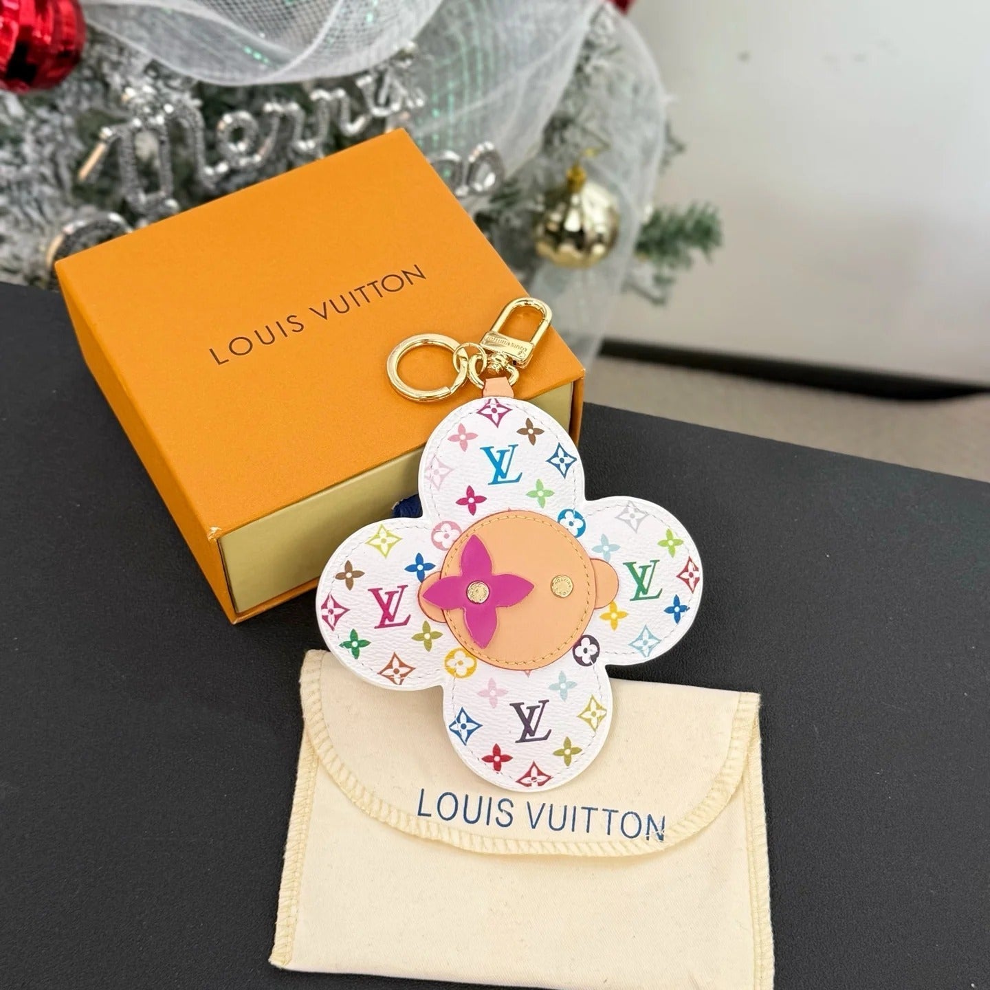 LV x TM Vivienne Head Bag Charm in Monogram Multicolor White Canvas
