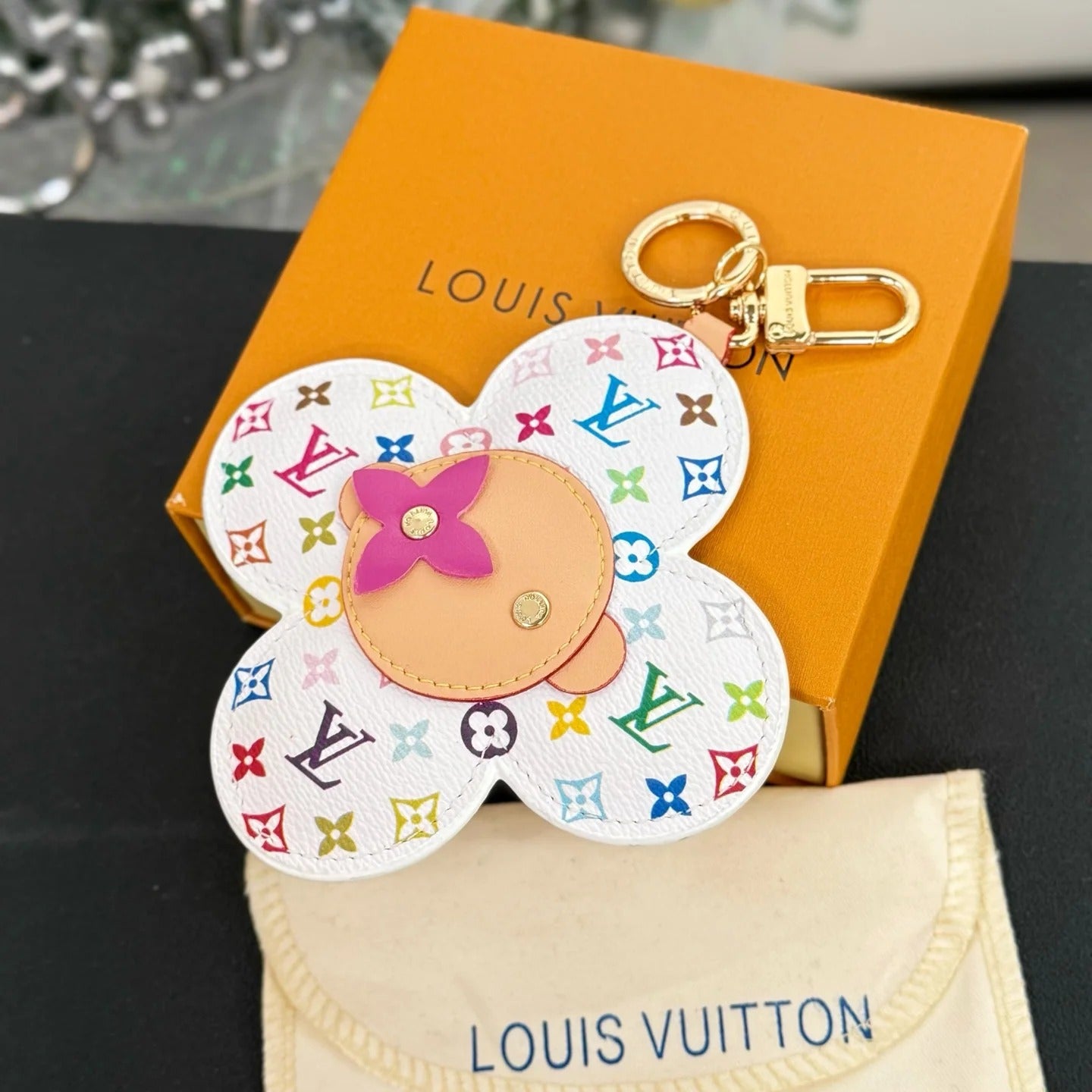 LV x TM Vivienne Head Bag Charm in Monogram Multicolor White Canvas