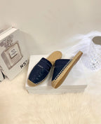 GRANVILLE ESPADRILLE MULE NAVY BLUE QUILTED CANNAGE CALFSKIN