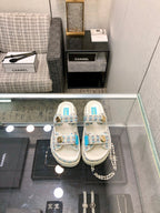 DAD SANDAL MULE IN WHITE MIX LIGHT BLUE TWEED FABRIC