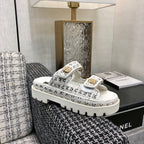 DAD SANDAL MULE IN WHITE MIX BLACK TWEED FABRIC