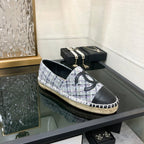 ESPADRILLE COLORFUL TWEED FABRIC AND BLACK CALFSKIN FLATS