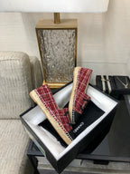 ESPADRILLE BLACK MIX CRIMSON RED TWEED FABRIC FLATS