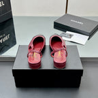 CC SLINGBACK 25S 25 MM IN BURGUNDY LAMBSKIN AND BLACK GLOSSY LEATHER WITH CHECK PATTERN