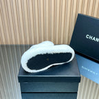 CHANEL 25S THICK-SOLED FURRY SLIPPERS WITH ELASTIC STRAPS IN WHITE FUR