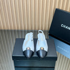 CHANEL 25S SLINGBACK FLATS IN WHITE CALFSKIN GOLD HARDWRE