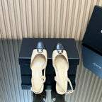 CHANEL 25S SLINGBACK SHOE LOGO 65MM IN BEIGE CALFSKIN GOLD HARDWRE