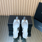 CHANEL 25S SLINGBACK SHOE LOGO 65MM IN WHITE CALFSKIN GOLD HARDWRE