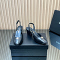 CHANEL 25S SLINGBACK SHOE LOGO 65MM IN BLACK CALFSKIN GOLD HARDWRE