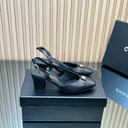 CHANEL 25S SLINGBACK SHOE LOGO 65MM IN BLACK CALFSKIN GOLD HARDWRE