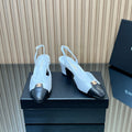 CHANEL 25S SLINGBACK SHOE LOGO 65MM IN WHITE CALFSKIN GOLD HARDWRE