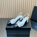 CHANEL 25S SLINGBACK SHOE LOGO 65MM IN WHITE CALFSKIN GOLD HARDWRE