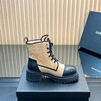 CHANEL 25S LACE-UP ANKLE BOOTS IN BROWN BLACK SUEDE AND CALFSKIN